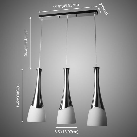 Modern Silver Funnel Shaped Hanging Light Fixture with White Glass Multi Pendant for Diner