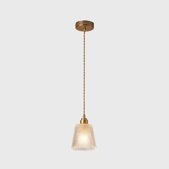 Brass Bedside Pendant Lamp with Clear Glass Shade