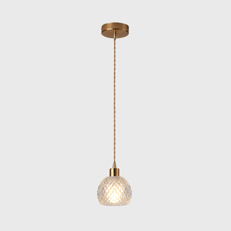 Brass Bedside Pendant Lamp with Clear Glass Shade