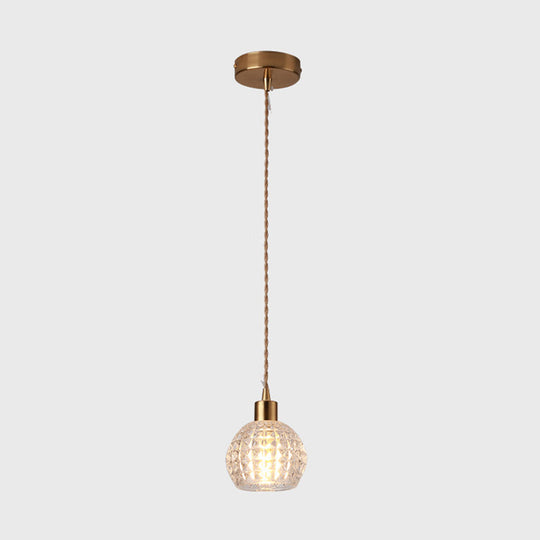 Brass Bedside Pendant Lamp with Clear Glass Shade
