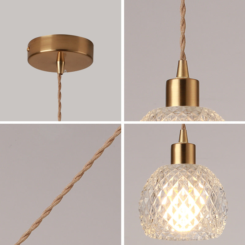 Brass Bedside Pendant Lamp with Clear Glass Shade