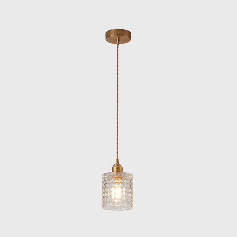 Brass Bedside Pendant Lamp with Clear Glass Shade