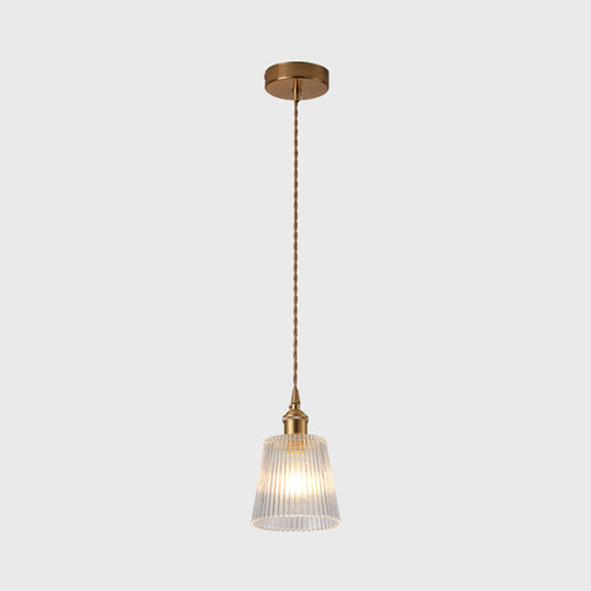 Brass Bedside Pendant Lamp with Clear Glass Shade