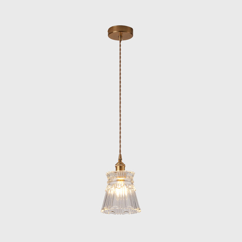Brass Bedside Pendant Lamp with Clear Glass Shade