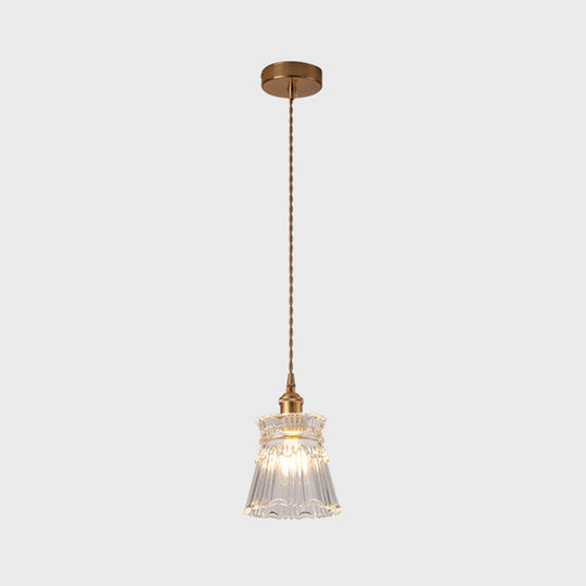 Brass Bedside Pendant Lamp with Clear Glass Shade