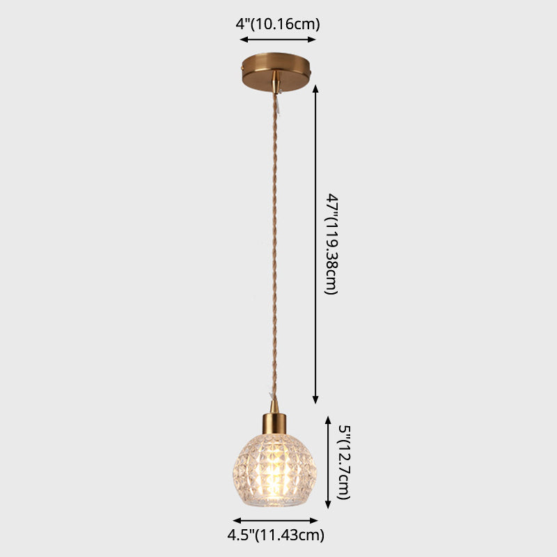 Brass Bedside Pendant Lamp with Clear Glass Shade