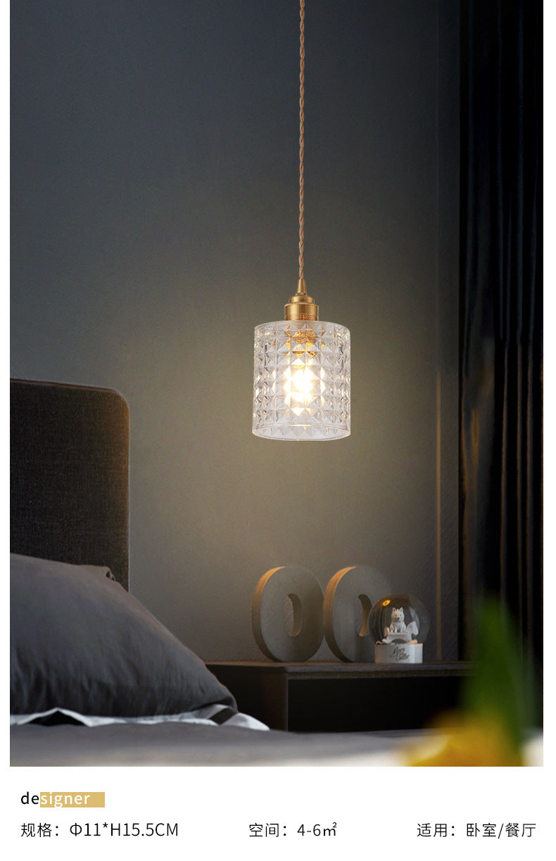 Brass Bedside Pendant Lamp with Clear Glass Shade