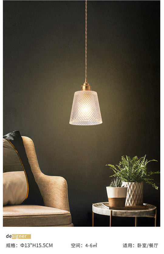 Brass Bedside Pendant Lamp with Clear Glass Shade