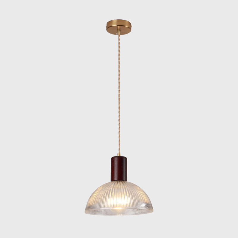 Sleek Single-Bulb Hanging Lamp with Ribbed Glass Shade: Elegant Pendant Light for Bedrooms