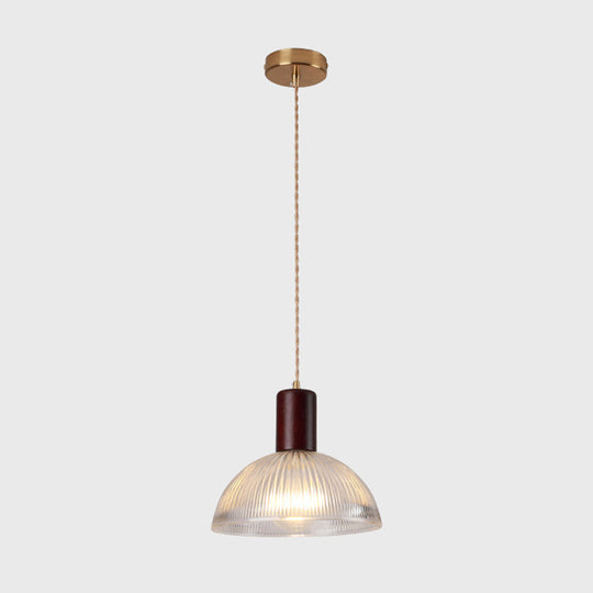 Sleek Single-Bulb Hanging Lamp with Ribbed Glass Shade: Elegant Pendant Light for Bedrooms