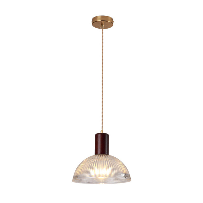 Sleek Single-Bulb Hanging Lamp with Ribbed Glass Shade: Elegant Pendant Light for Bedrooms