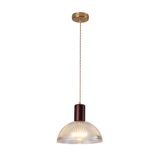Sleek Single-Bulb Hanging Lamp with Ribbed Glass Shade: Elegant Pendant Light for Bedrooms