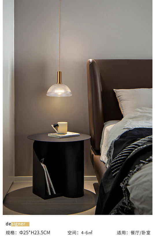Sleek Single-Bulb Hanging Lamp with Ribbed Glass Shade: Elegant Pendant Light for Bedrooms