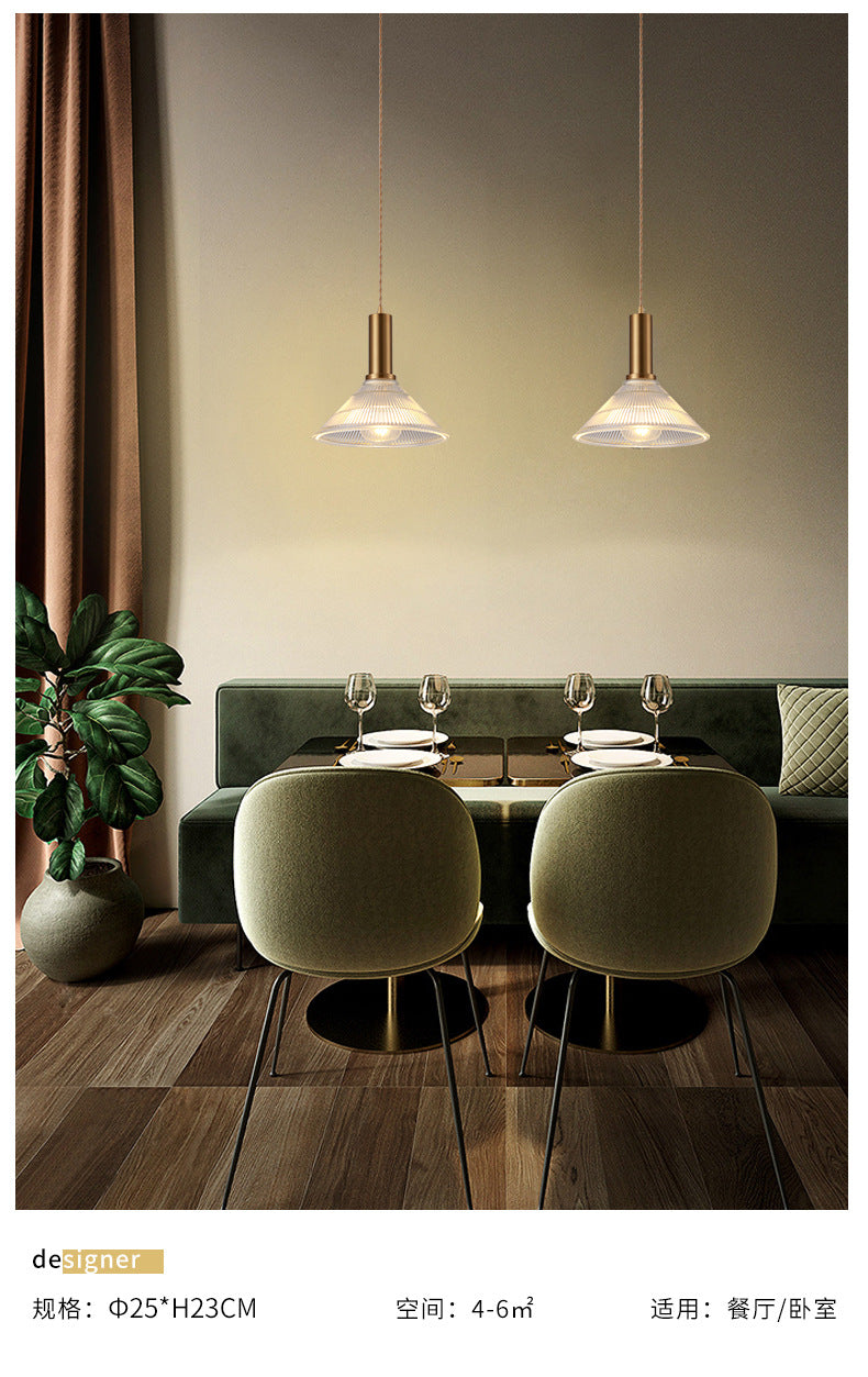 Sleek Single-Bulb Hanging Lamp with Ribbed Glass Shade: Elegant Pendant Light for Bedrooms