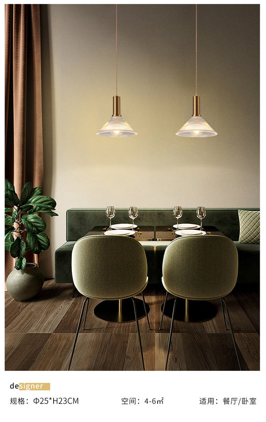 Sleek Single-Bulb Hanging Lamp with Ribbed Glass Shade: Elegant Pendant Light for Bedrooms