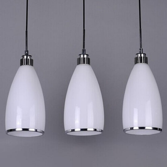 Minimalist 3-Light Satin Opal Glass Cluster Pendant in Chrome - Perfect for Dining Room