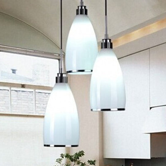 Minimalist 3-Light Satin Opal Glass Cluster Pendant in Chrome - Perfect for Dining Room