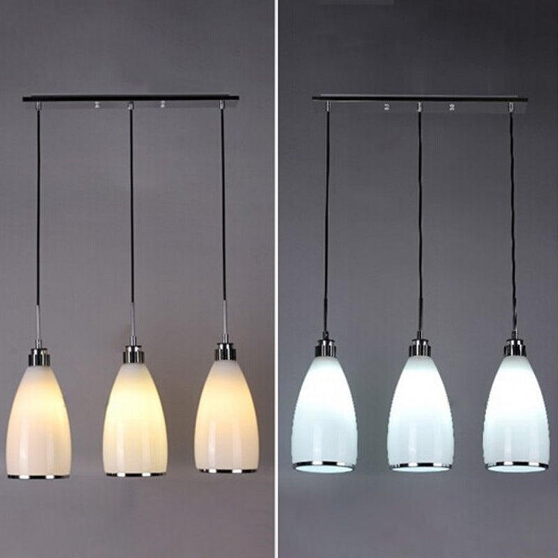 Minimalist 3-Light Satin Opal Glass Cluster Pendant in Chrome - Perfect for Dining Room