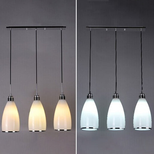Minimalist 3-Light Satin Opal Glass Cluster Pendant in Chrome - Perfect for Dining Room