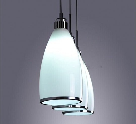 Minimalist 3-Light Satin Opal Glass Cluster Pendant in Chrome - Perfect for Dining Room