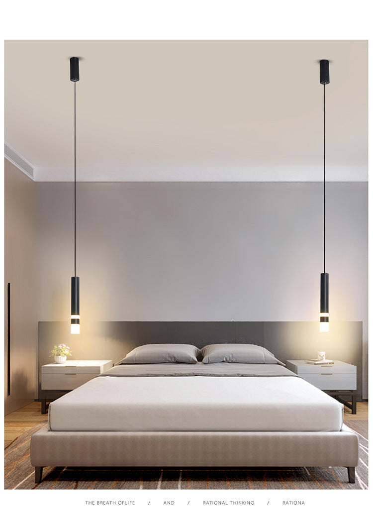 Black Tube Pendant Lamp: Modern Acrylic LED Ceiling Light Fixture for Bedroom