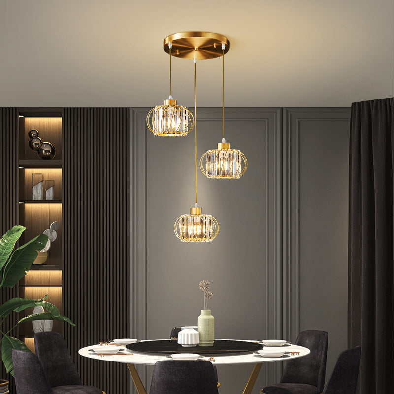 Modern Brass Globe Pendant Light with Crystal Hanging for Dining Area
