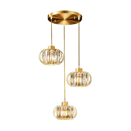 Modern Brass Globe Pendant Light with Crystal Hanging for Dining Area