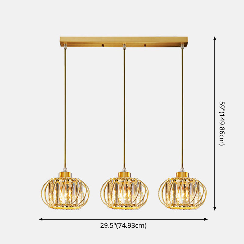 Modern Brass Globe Pendant Light with Crystal Hanging for Dining Area