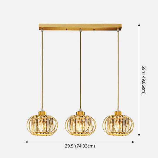 Modern Brass Globe Pendant Light with Crystal Hanging for Dining Area