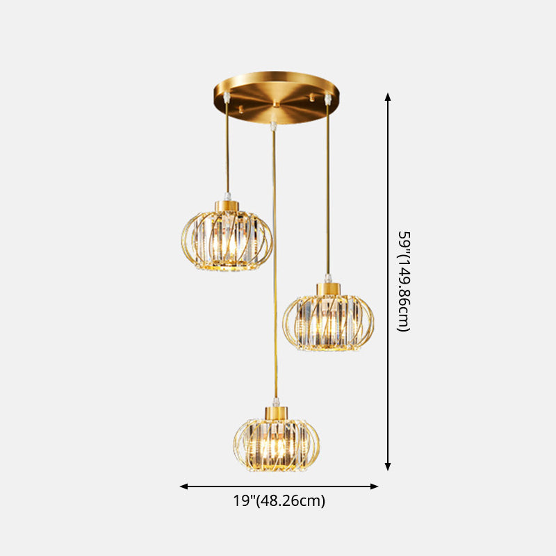 Modern Brass Globe Pendant Light with Crystal Hanging for Dining Area