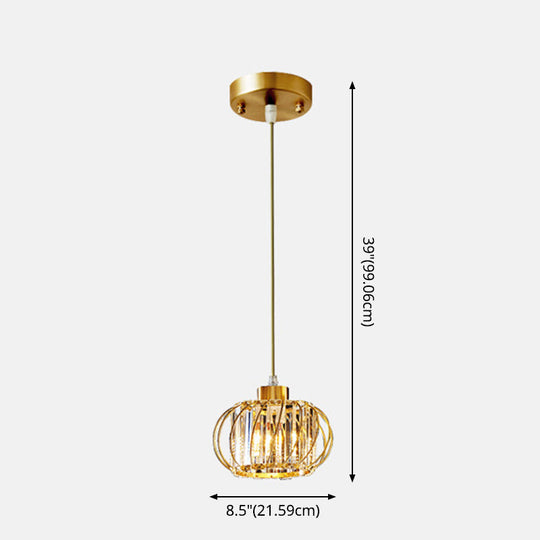 Modern Brass Globe Pendant Light with Crystal Hanging for Dining Area