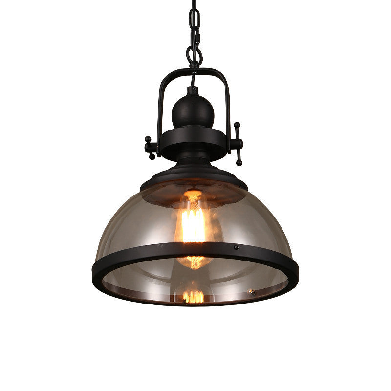 Industrial Style Pot Lid Pendant Lamp with Clear Glass Ceiling Fixture in Black