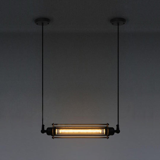 Industrial Black Iron Cage Pendant Light - 1-Bulb Cylindrical Ceiling Fixture for Bars
