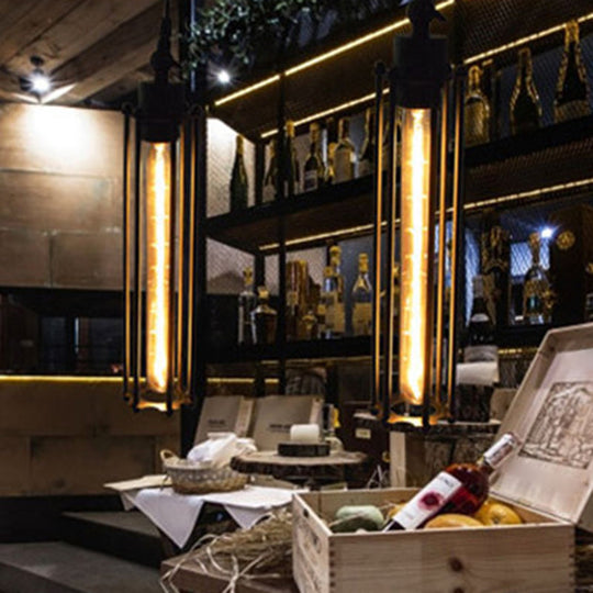 Industrial Black Iron Cage Pendant Light - 1-Bulb Cylindrical Ceiling Fixture for Bars