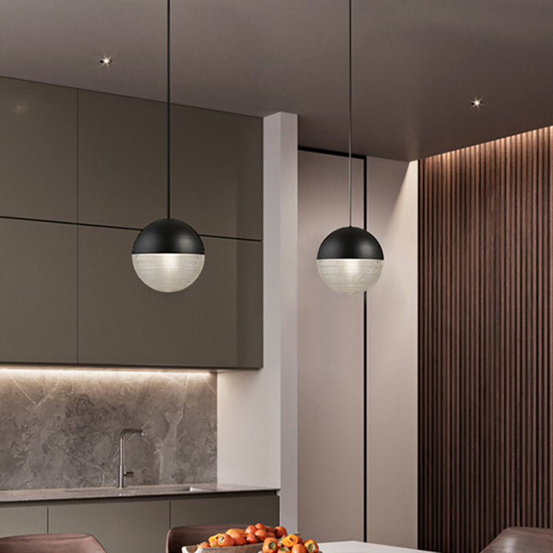Contemporary Hemispherical Glass Pendant Light with Frosted Metal Lamp Body - Ideal for Aisle Bar, 1-Light Hanging Lamp