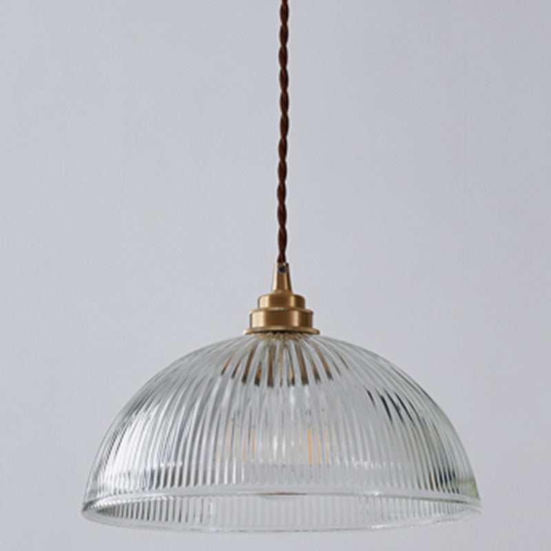 Ribbed Glass Pendant Light - Simplicity Brass Mini Hanging Lamp for Dining Room