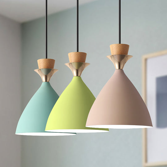 Macaroon 3-Light Cluster Pendant: Vibrant Green, Pink, and Yellow Cone Metal Shade Hanging Light with Adjustable 59" Wire
