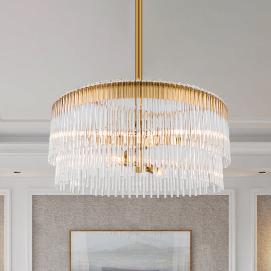 Contemporary Clear Crystal Chandelier: 6-Light Brass Pendant for Living Room