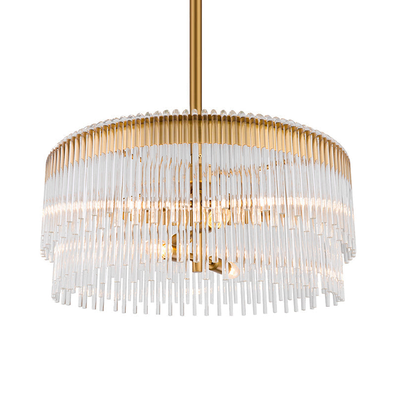 Contemporary Clear Crystal Chandelier: 6-Light Brass Pendant for Living Room