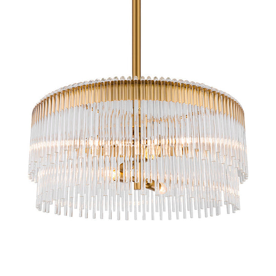Contemporary Clear Crystal Chandelier: 6-Light Brass Pendant for Living Room