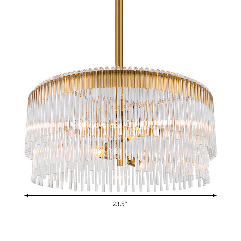 Contemporary Clear Crystal Chandelier: 6-Light Brass Pendant for Living Room