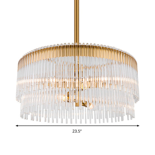 Contemporary Clear Crystal Chandelier: 6-Light Brass Pendant for Living Room