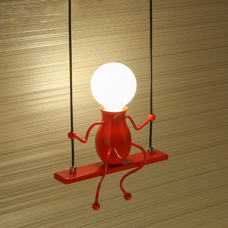 Metal Swing Shape Wall Sconce with Little People Decoration - Modern 1 Light Fixture in Black/White/Red