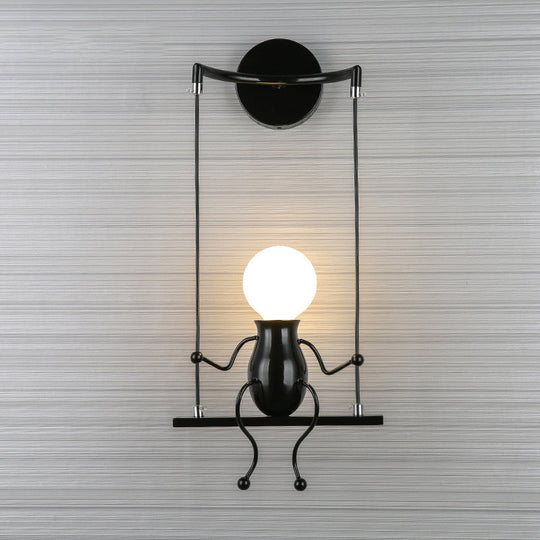 Metal Swing Shape Wall Sconce with Little People Decoration - Modern 1 Light Fixture in Black/White/Red
