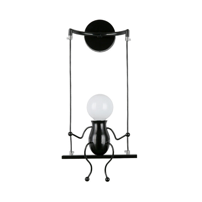 Metal Swing Shape Wall Sconce with Little People Decoration - Modern 1 Light Fixture in Black/White/Red