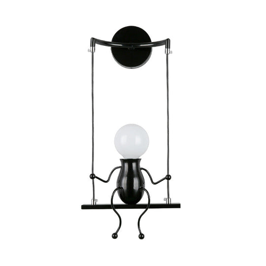 Metal Swing Shape Wall Sconce with Little People Decoration - Modern 1 Light Fixture in Black/White/Red