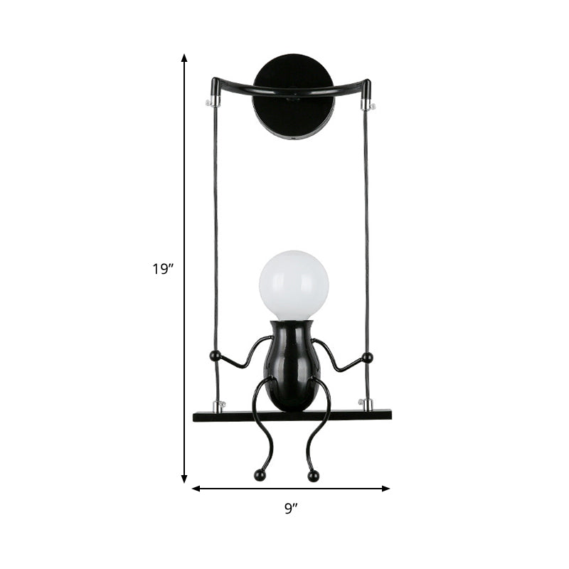 Metal Swing Shape Wall Sconce with Little People Decoration - Modern 1 Light Fixture in Black/White/Red
