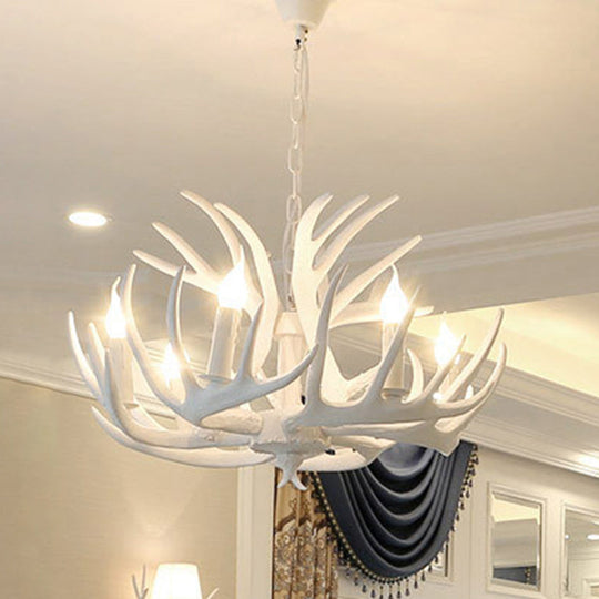 Rustic White Retro Resin Deer Horn Chandelier in Bedroom