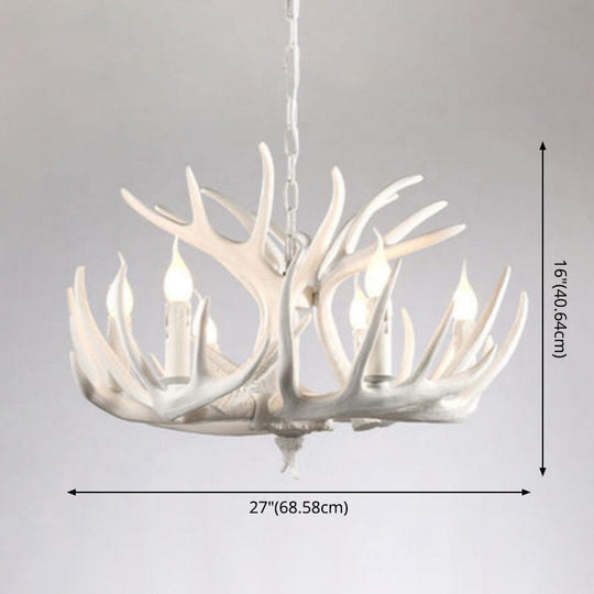 Rustic White Retro Resin Deer Horn Chandelier in Bedroom