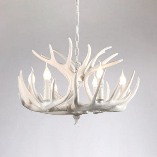 Rustic White Retro Resin Deer Horn Chandelier in Bedroom